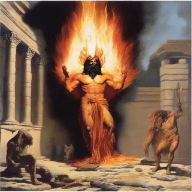 According to the ancient legend, the god of fire used an incendiary bomb to punish the humans.