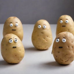 Image of anthropomorphized potatoes engaged in a problem solving discussion