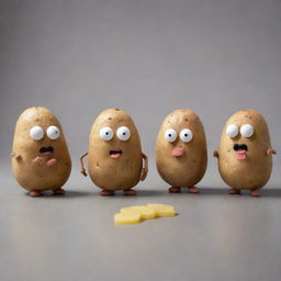 Image of anthropomorphized potatoes engaged in a problem solving discussion