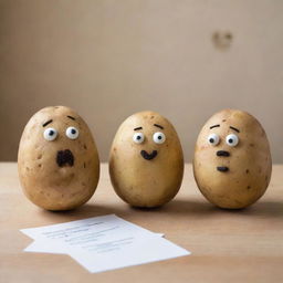 Image of anthropomorphized potatoes engaged in a problem solving discussion