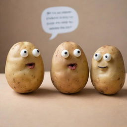 Image of anthropomorphized potatoes engaged in a problem solving discussion