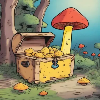 In the comic book, the character stumbled upon a hidden treasure chest filled with sponge mushrooms.