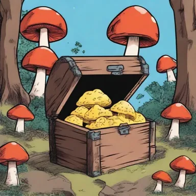 In the comic book, the character stumbled upon a hidden treasure chest filled with sponge mushrooms.