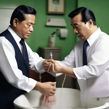 In the movie, the corrupt politician tries to wash his hands of the scandal by blaming his subordinates.