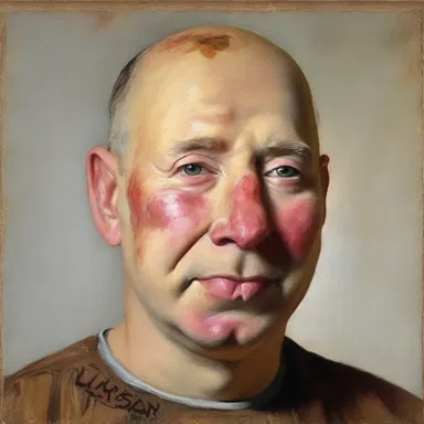 The artist captured the distinctive features of the man's potato nose in his portrait.