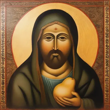 The painting depicted a religious figure with a peaceful expression and a gentle potato nose.
