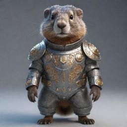 A cute marmot adorably decked out in a detailed, intricate armored suit, suitable for a visually striking NFT.