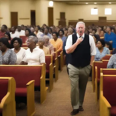 The irritating behavior of the man who interrupted the church service brought a sense of frustration to the congregation.
