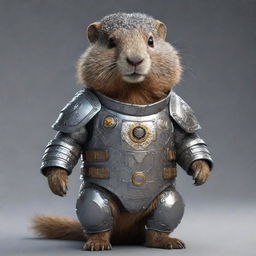 A cute marmot adorably decked out in a detailed, intricate armored suit, suitable for a visually striking NFT.