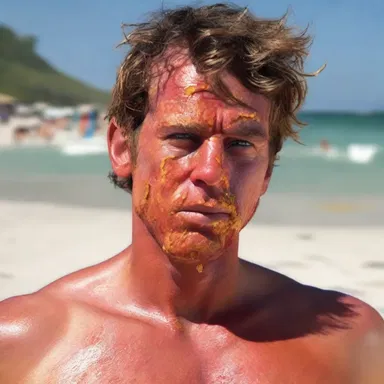 The writer skillfully described the protagonist's sunburn in excruciating detail, emphasizing the irritating pain it caused.
