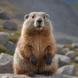 A high-quality digital NFT of a charming marmot, captured in a unique and interesting environment.