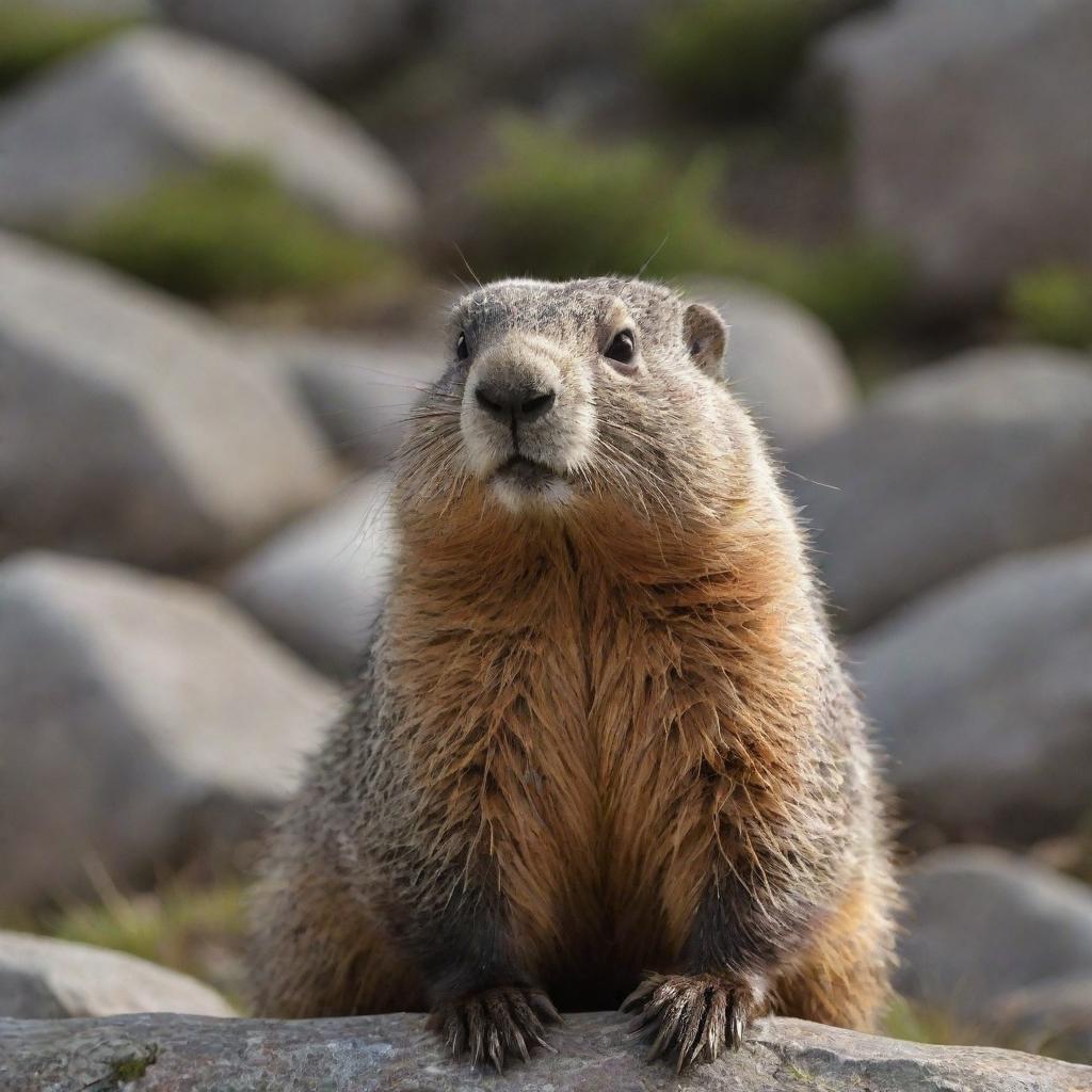 A high-quality digital NFT of a charming marmot, captured in a unique and interesting environment.