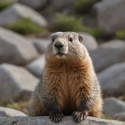 A high-quality digital NFT of a charming marmot, captured in a unique and interesting environment.