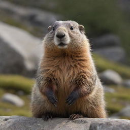 A high-quality digital NFT of a charming marmot, captured in a unique and interesting environment.