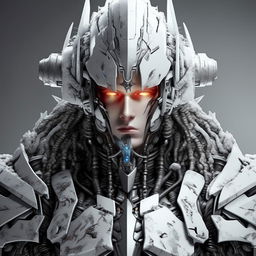 Detailed illustration of Mecha Jesus as a Final Fantasy character, now themed with ice and snow and enhanced with beautiful facial features