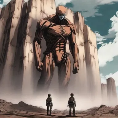 In the anime series 'Attack on Titan', the protagonists often take refuge on a mesa surrounded by towering walls to protect themselves from giant humanoid creatures.