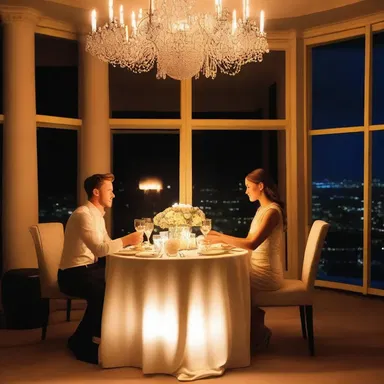 The couple had a posh candlelit dinner at a fancy restaurant.