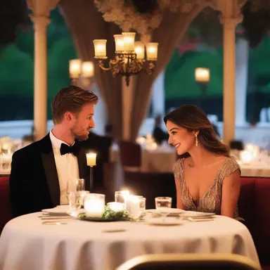 The couple had a posh candlelit dinner at a fancy restaurant.
