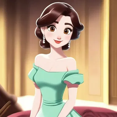 The animated character was often depicted wearing a cute off-the-shoulder dress, adding to her charming appeal.
