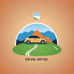 Design a logo for a driving school, with a car, hills, and a road as key elements. The logo should be attractive and unique.