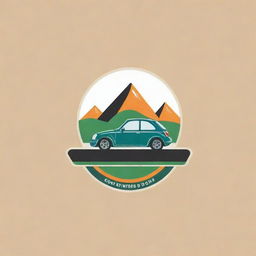 Design a logo for a driving school, with a car, hills, and a road as key elements. The logo should be attractive and unique.