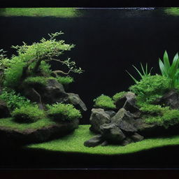 An ultra HD, super detailed image showcasing an elegant and simple iwagumi style aquascape.