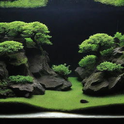 An ultra HD, super detailed image showcasing an elegant and simple iwagumi style aquascape.