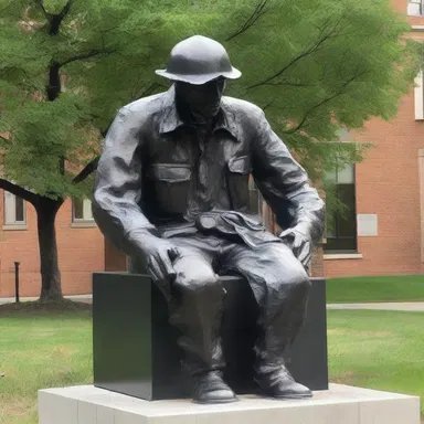 The artist depicted a daisy cutter in a powerful sculpture, symbolizing the destructive forces of war and its impact on innocent lives.