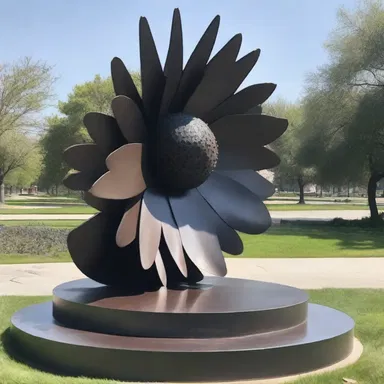 The artist depicted a daisy cutter in a powerful sculpture, symbolizing the destructive forces of war and its impact on innocent lives.