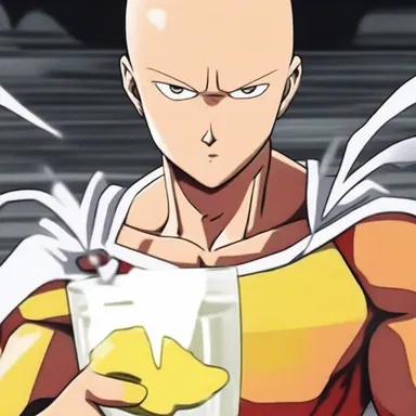 In the anime series 'One Punch Man', the protagonist Saitama drinks a stimulant to boost his already incredible strength and speed.