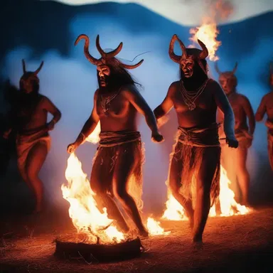 During the festival, the participants lark about by dressing up as mythical creatures and dancing around the sacred fire.