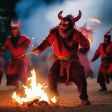 During the festival, the participants lark about by dressing up as mythical creatures and dancing around the sacred fire.