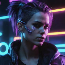 Detailed portrait of a cyberpunk-themed game character enriched with neon lights in a high-definition, highly graphic style