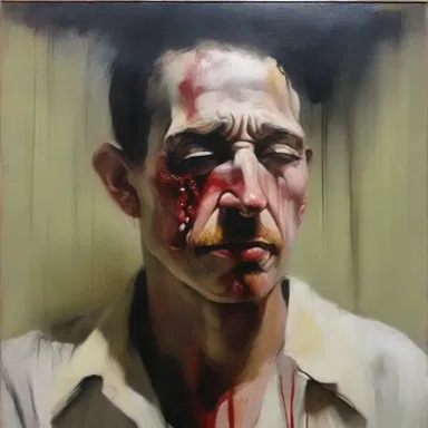 The artist beautifully portrayed the character's internal misery through his painting.