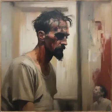 The artist beautifully portrayed the character's internal misery through his painting.