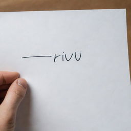 Close-up view of a person's hand holding a white paper with the word 'Triv' artistically written on it.