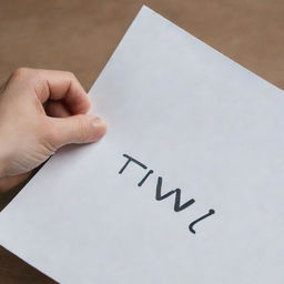 Close-up view of a person's hand holding a white paper with the word 'Triv' artistically written on it.