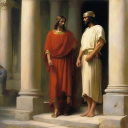 A richly detailed oil painting depicting Christ standing before a Roman Centurion, portrayed in the distinctive style of Danish painter Carl Heinrich Bloch