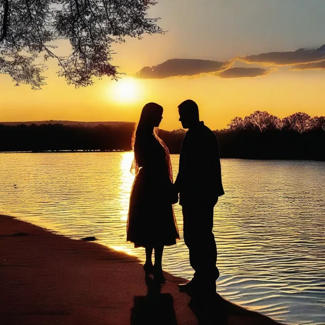 As the sun set, he took a step forward and professed his love for her.