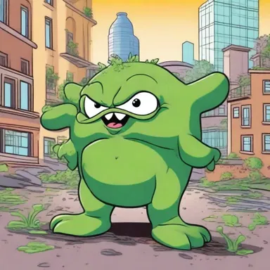 In the cartoon series, the mischievous character accidentally spills lead tetraethyl on the ground, resulting in all the plants and animals in the vicinity growing to enormous sizes and wreaking havoc on the city.