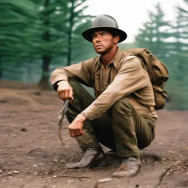 In the war movie, the buck private demonstrated bravery and sacrifice on the battlefield.
