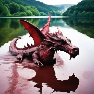 According to ancient legends, the blood of the defeated dragon turned the lake water into a deep oxblood red.