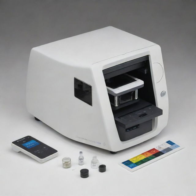 Create an image of a detailed spectrophotometer with all major components labeled. These should include the light source, monochromator, sample holder, and detector, amongst others.