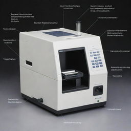 Create an image of a detailed spectrophotometer with all major components labeled. These should include the light source, monochromator, sample holder, and detector, amongst others.