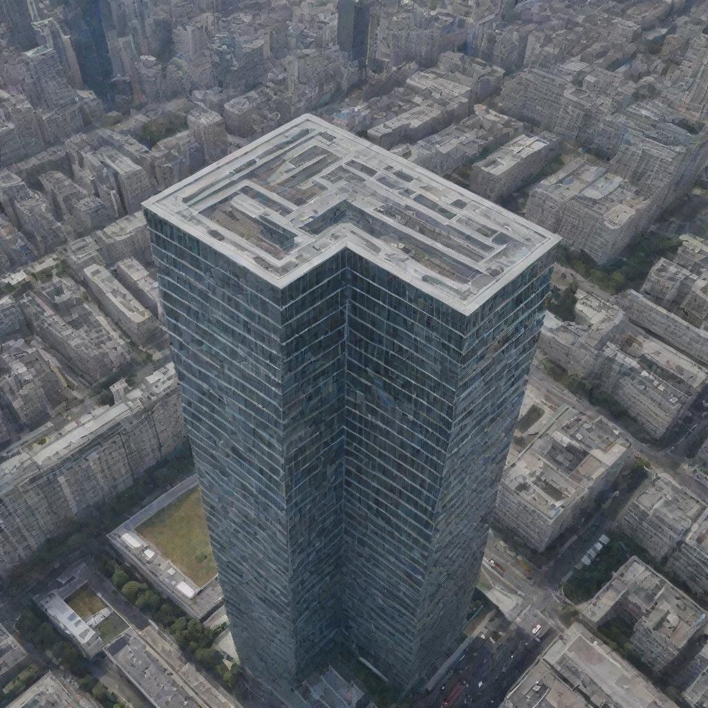 Aerial view of a skyscraper resembling the letter 'I'.