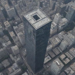 Aerial view of a skyscraper resembling the letter 'I'.