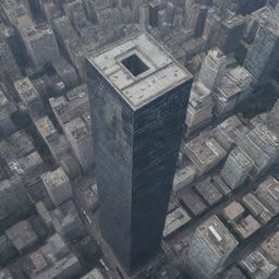 Aerial view of a skyscraper resembling the letter 'I'.