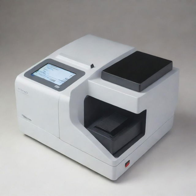 Fashion an accurate image of a spectrophotometer with all the important components distinctly labeled in English. Components such as the light source, sample holder, detector, and monochromator should be easily recognizable.