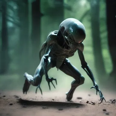 In the science fiction novel, the alien creature scrunches up its legs while waiting in ambush.