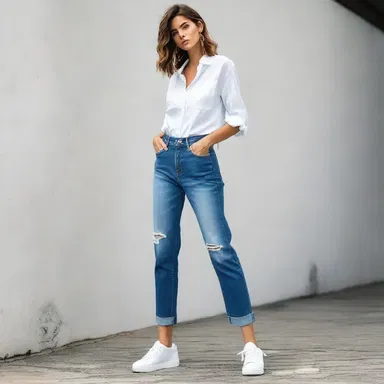 The new trend in fashion is to scrunch up your jeans at the ankle, giving them a stylish and relaxed look.